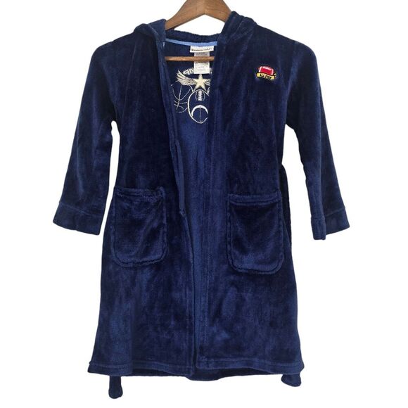 Komar Kids Boys Plush Fleece Robe Navy Blue Sports Champ Size XS 5 6 - Picture 3 of 9